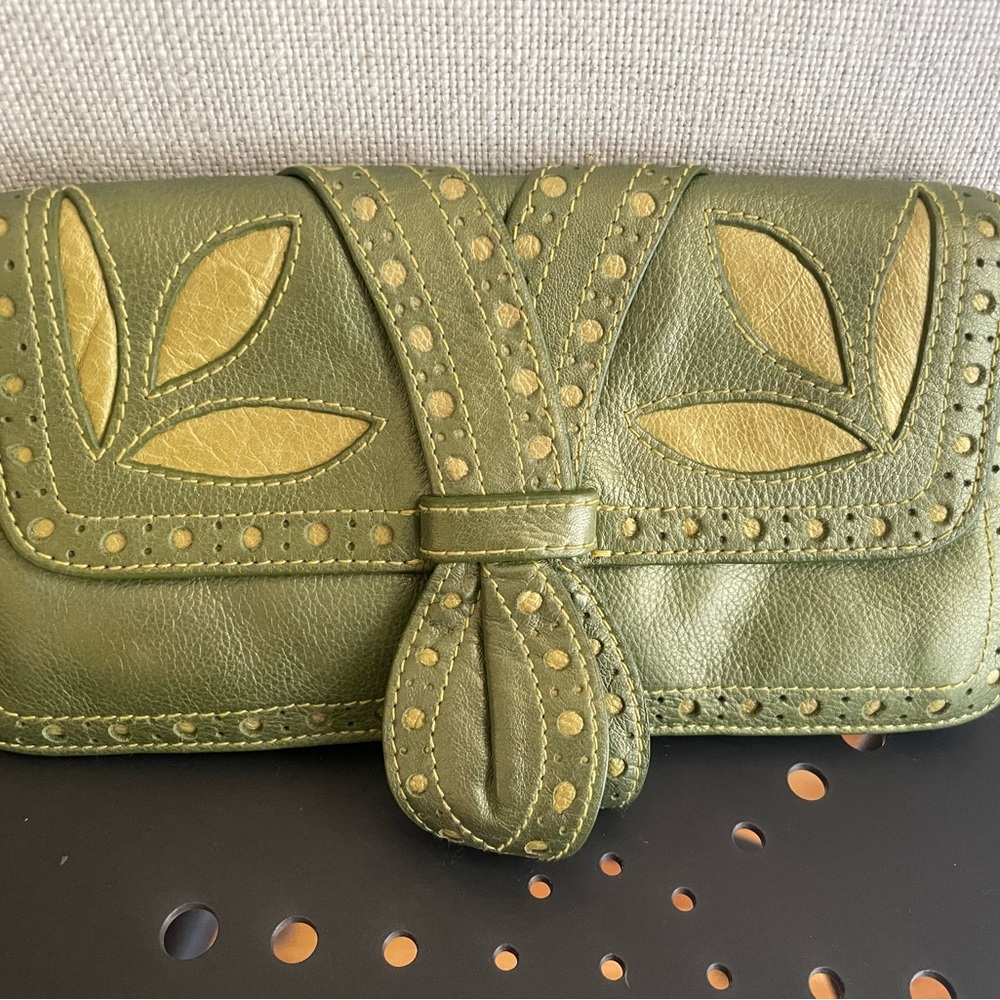 Isabella Fiore green leather wristlet